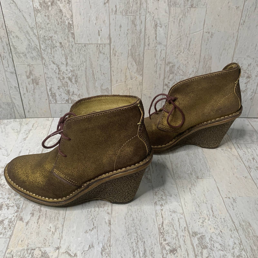 Bussola Womens Boots Size 36‎ Gold Distressed Lace Up Wedge Ankle Booties